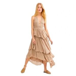 Free People Women's Beige Drop Dead Beauty Maxi Dress By Endless Summer Size XS